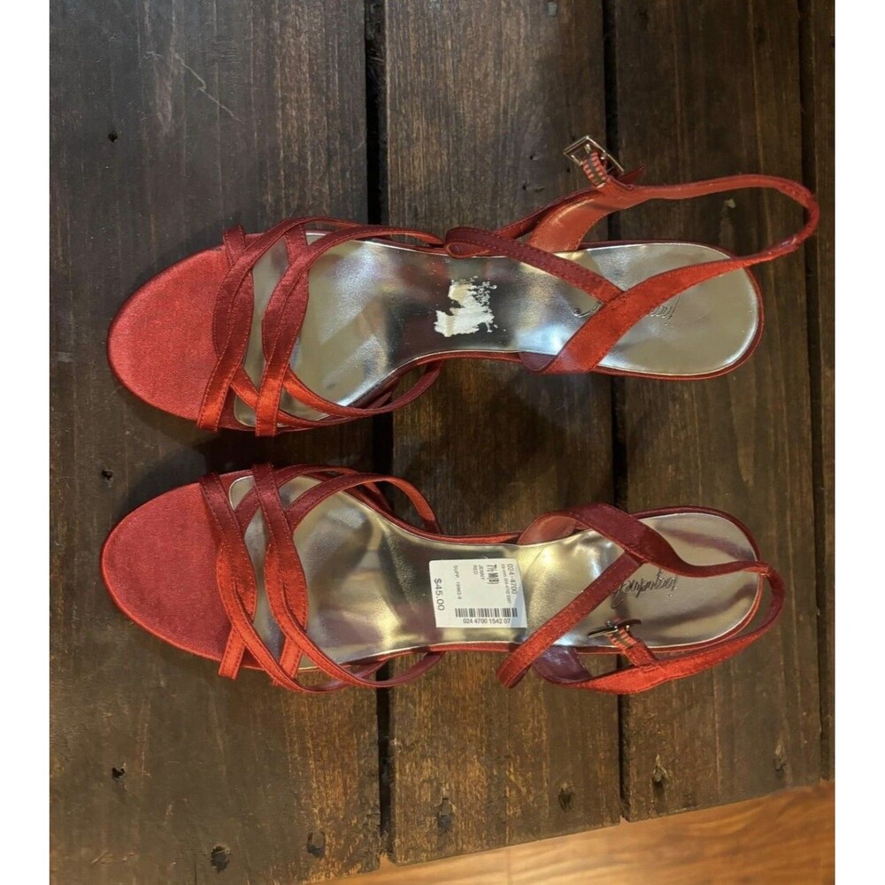 Jacqueline Ferrar Red Satin Strappy Heels Size 7.5 Ankle Strap Dress Shoes